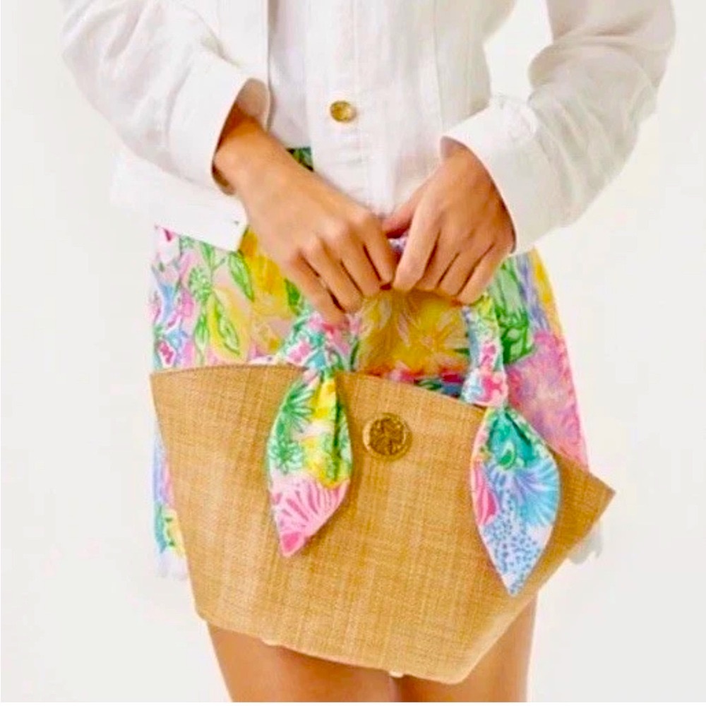 NWT LILLY PULITZER MALIA MINI STRAW BAG BRIGHT DELIGHT PATCH MULTI BEAUTIFUL! - Picture 5 of 15